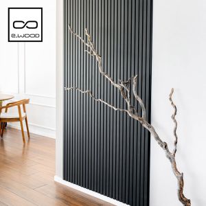 PAREMENT MURAL BOIS MDF REVÊTU MAESTRO LATT NOIR MAT - BLACK - ASPECT CLAIRE-VOIE 20*287*2770